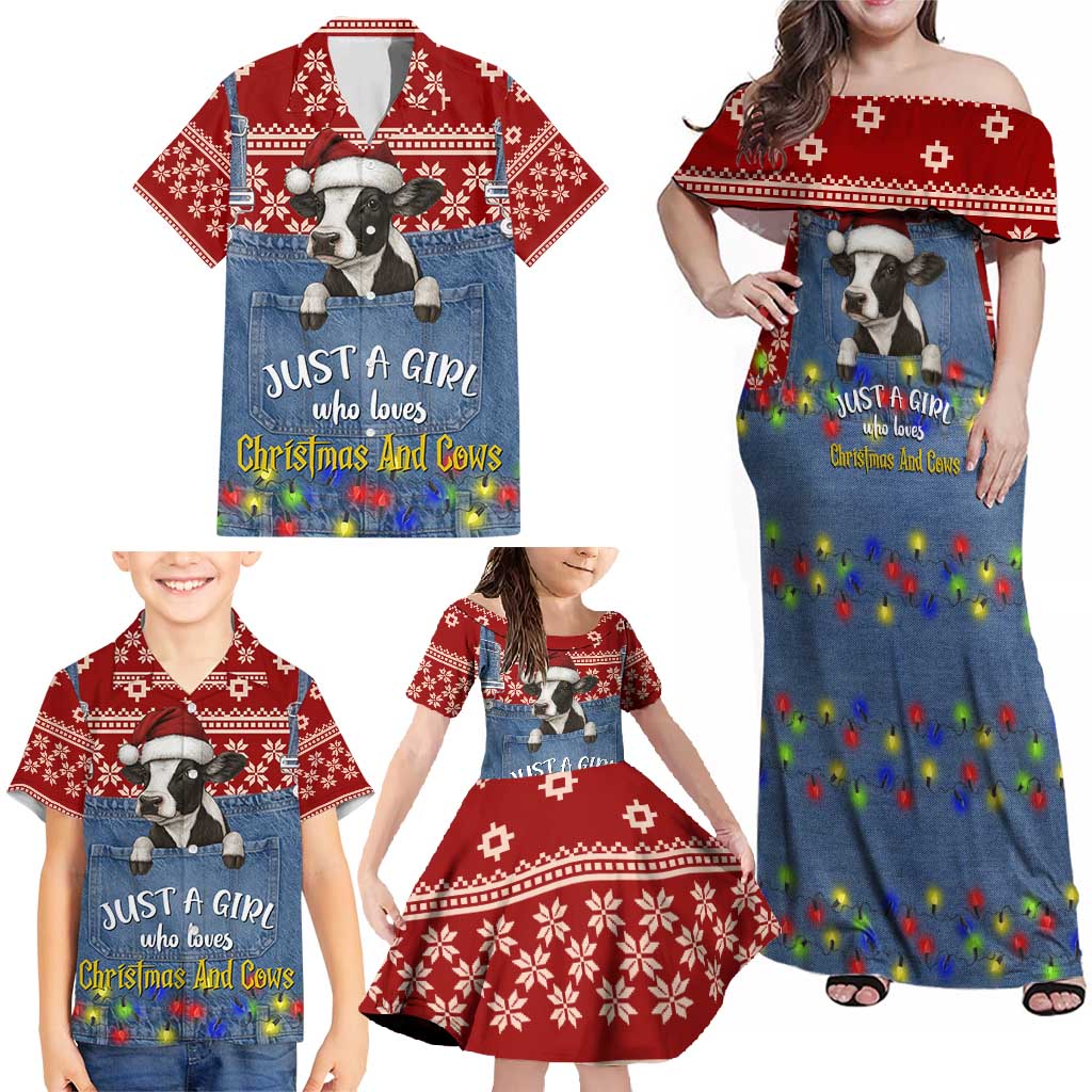 Just A Girl Who Loves Christmas And Cows Christmas Family Matching Off Shoulder Maxi Dress and Hawaiian Shirt Funny Xmas Holiday Patterns - Wonder Print Shop