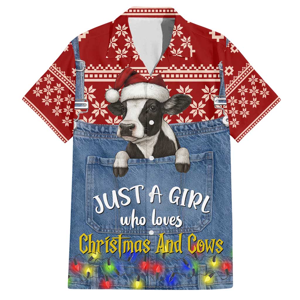 Just A Girl Who Loves Christmas And Cows Christmas Family Matching Off Shoulder Short Dress and Hawaiian Shirt Funny Xmas Holiday Patterns - Wonder Print Shop