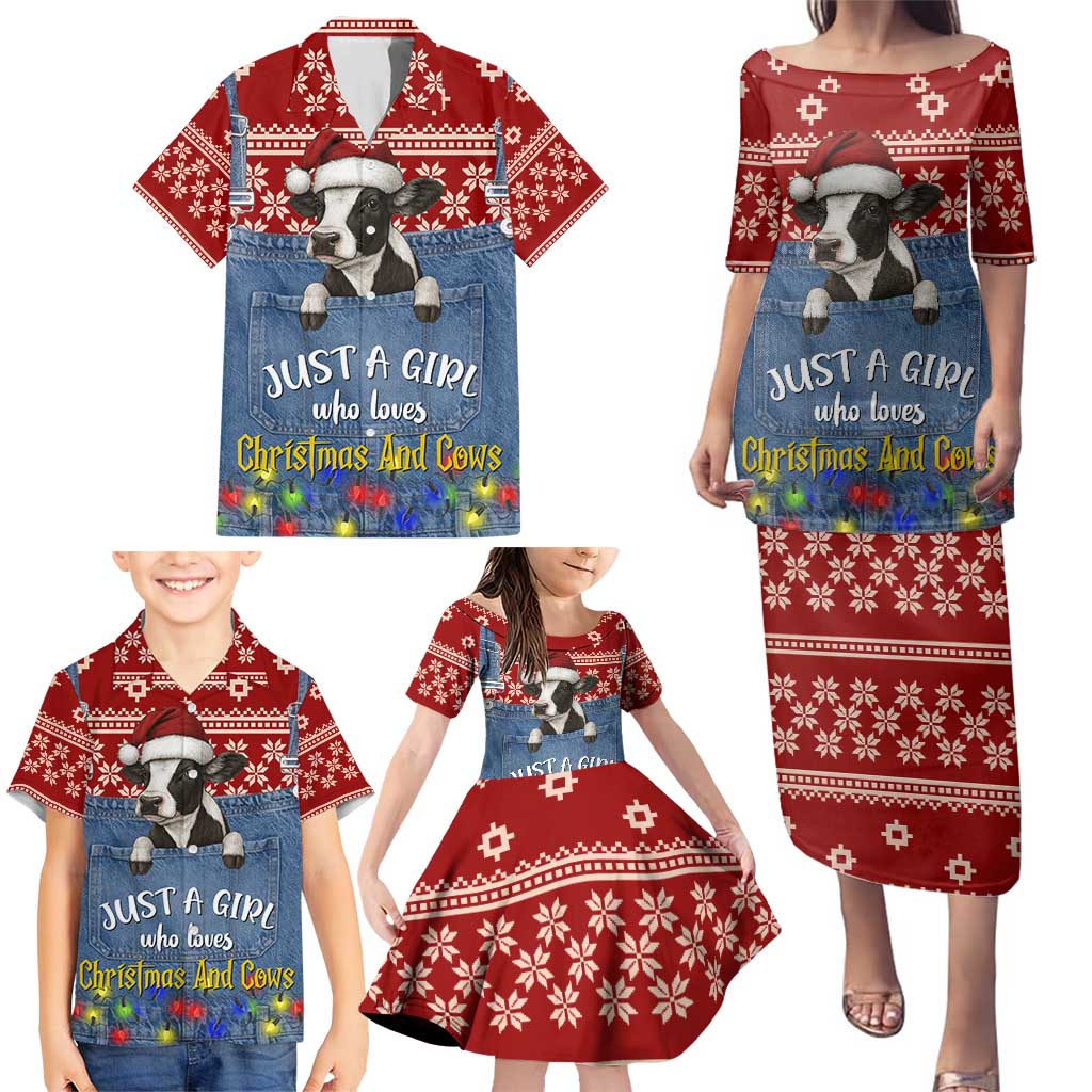 Just A Girl Who Loves Christmas And Cows Christmas Family Matching Puletasi and Hawaiian Shirt Funny Xmas Holiday Patterns - Wonder Print Shop