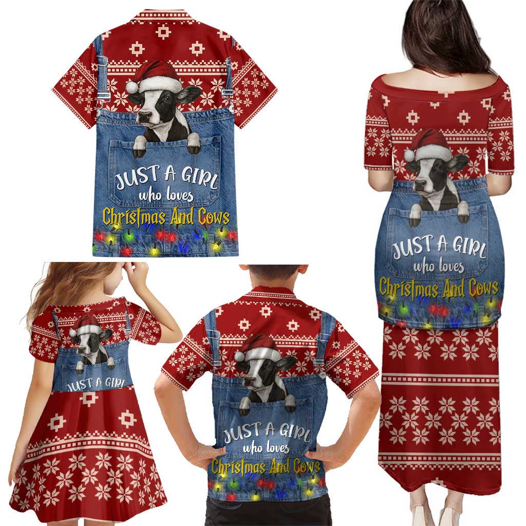 Just A Girl Who Loves Christmas And Cows Christmas Family Matching Puletasi and Hawaiian Shirt Funny Xmas Holiday Patterns - Wonder Print Shop