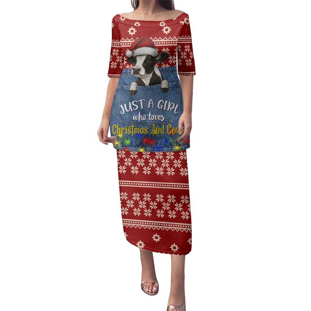 Just A Girl Who Loves Christmas And Cows Christmas Family Matching Puletasi and Hawaiian Shirt Funny Xmas Holiday Patterns - Wonder Print Shop