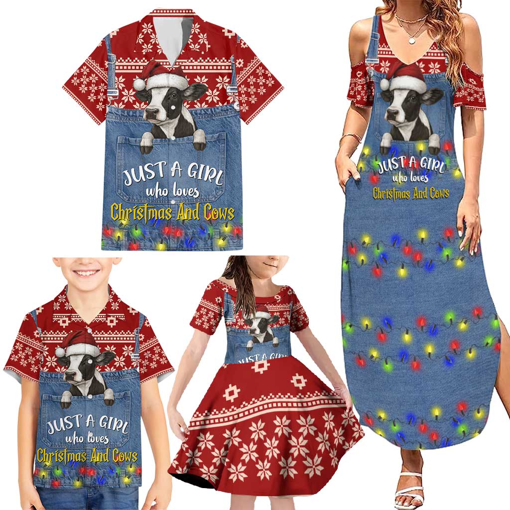 Just A Girl Who Loves Christmas And Cows Christmas Family Matching Summer Maxi Dress and Hawaiian Shirt Funny Xmas Holiday Patterns - Wonder Print Shop