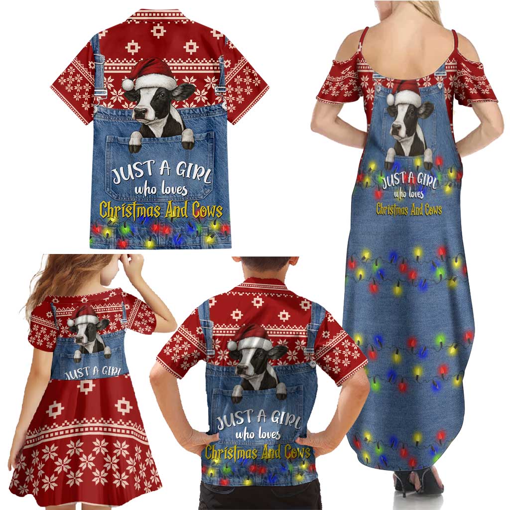 Just A Girl Who Loves Christmas And Cows Christmas Family Matching Summer Maxi Dress and Hawaiian Shirt Funny Xmas Holiday Patterns - Wonder Print Shop