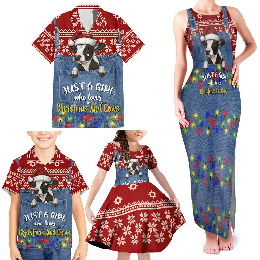 Just A Girl Who Loves Christmas And Cows Christmas Family Matching Tank Maxi Dress and Hawaiian Shirt Funny Xmas Holiday Patterns - Wonder Print Shop