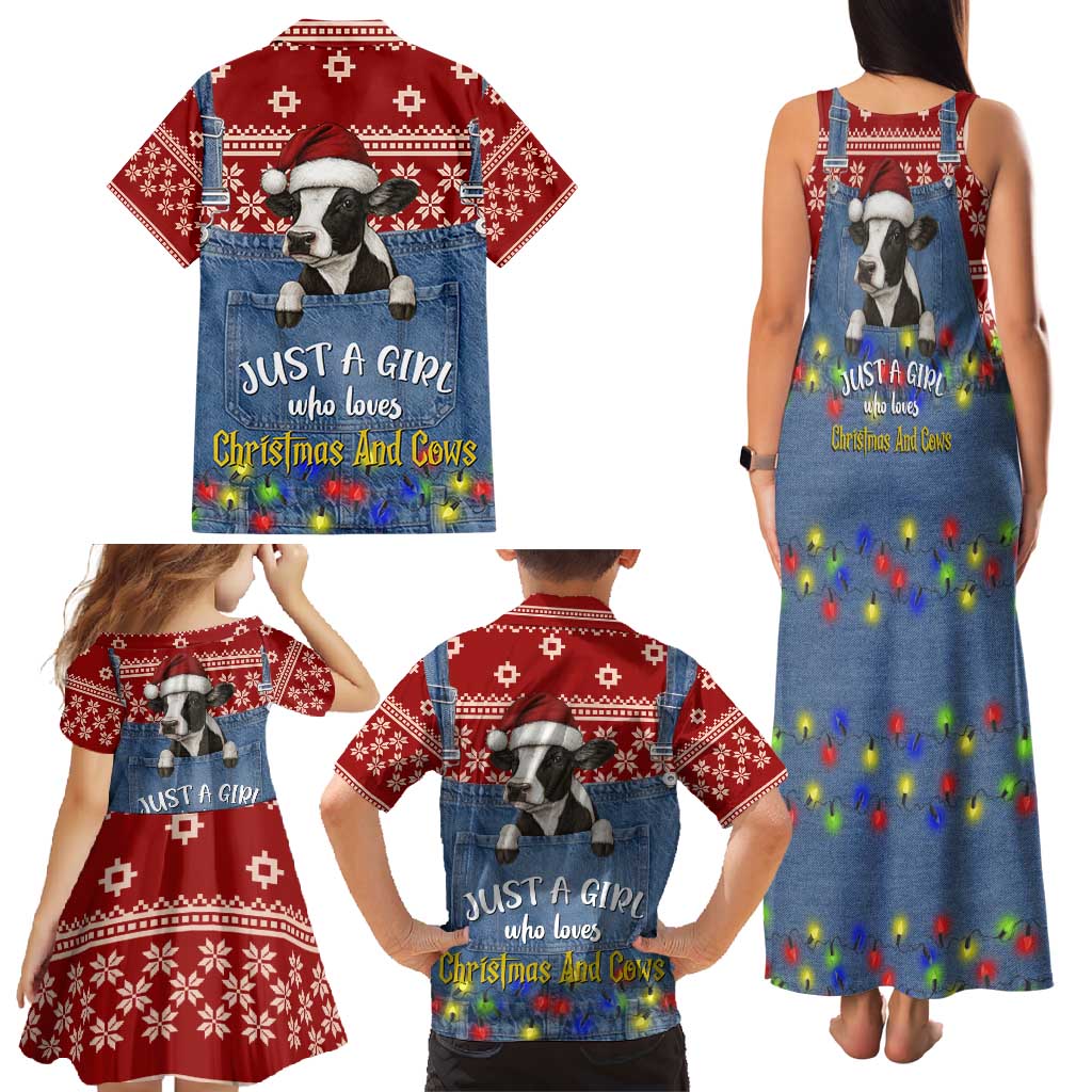 Just A Girl Who Loves Christmas And Cows Christmas Family Matching Tank Maxi Dress and Hawaiian Shirt Funny Xmas Holiday Patterns - Wonder Print Shop