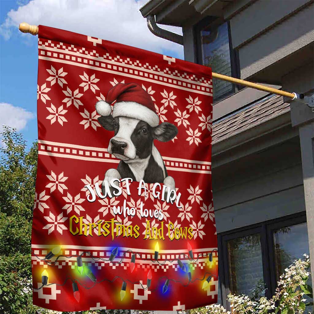Just A Girl Who Loves Christmas And Cows Christmas Garden Flag Funny Xmas Holiday Patterns - Wonder Print Shop