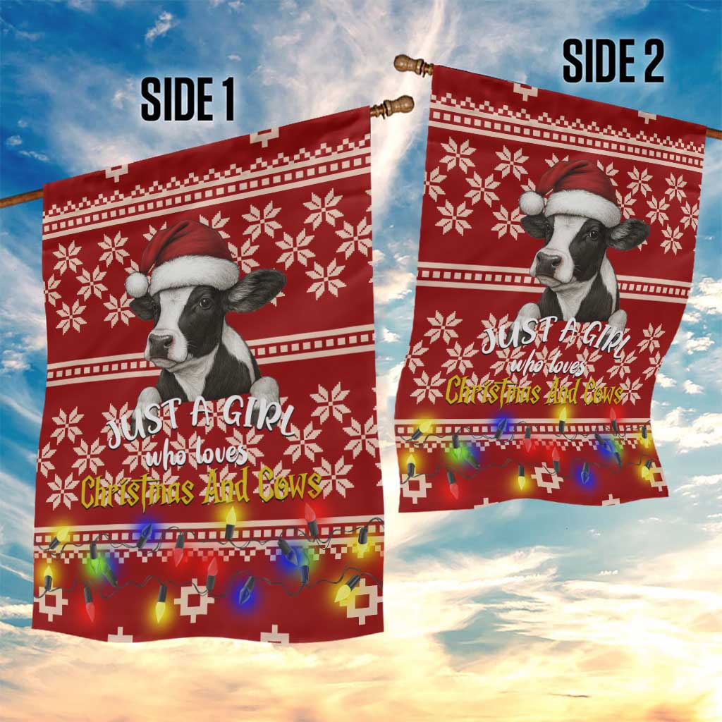Just A Girl Who Loves Christmas And Cows Christmas Garden Flag Funny Xmas Holiday Patterns - Wonder Print Shop