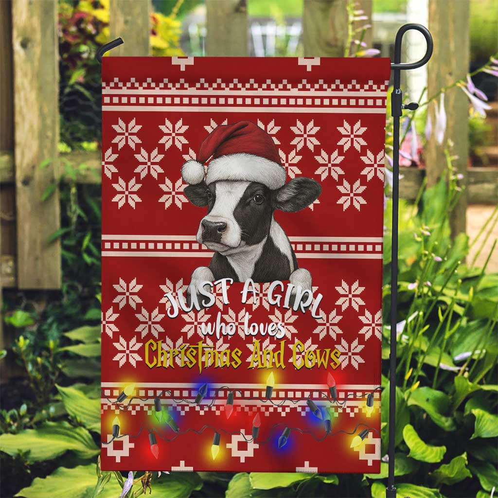 Just A Girl Who Loves Christmas And Cows Christmas Garden Flag Funny Xmas Holiday Patterns - Wonder Print Shop