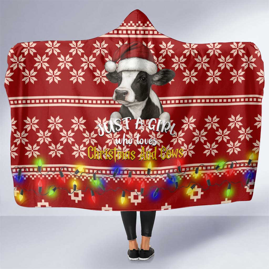 Just A Girl Who Loves Christmas And Cows Christmas Hooded Blanket Funny Xmas Holiday Patterns - Wonder Print Shop