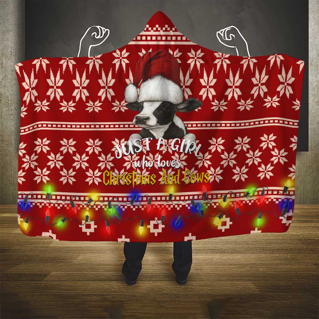 Just A Girl Who Loves Christmas And Cows Christmas Hooded Blanket Funny Xmas Holiday Patterns - Wonder Print Shop