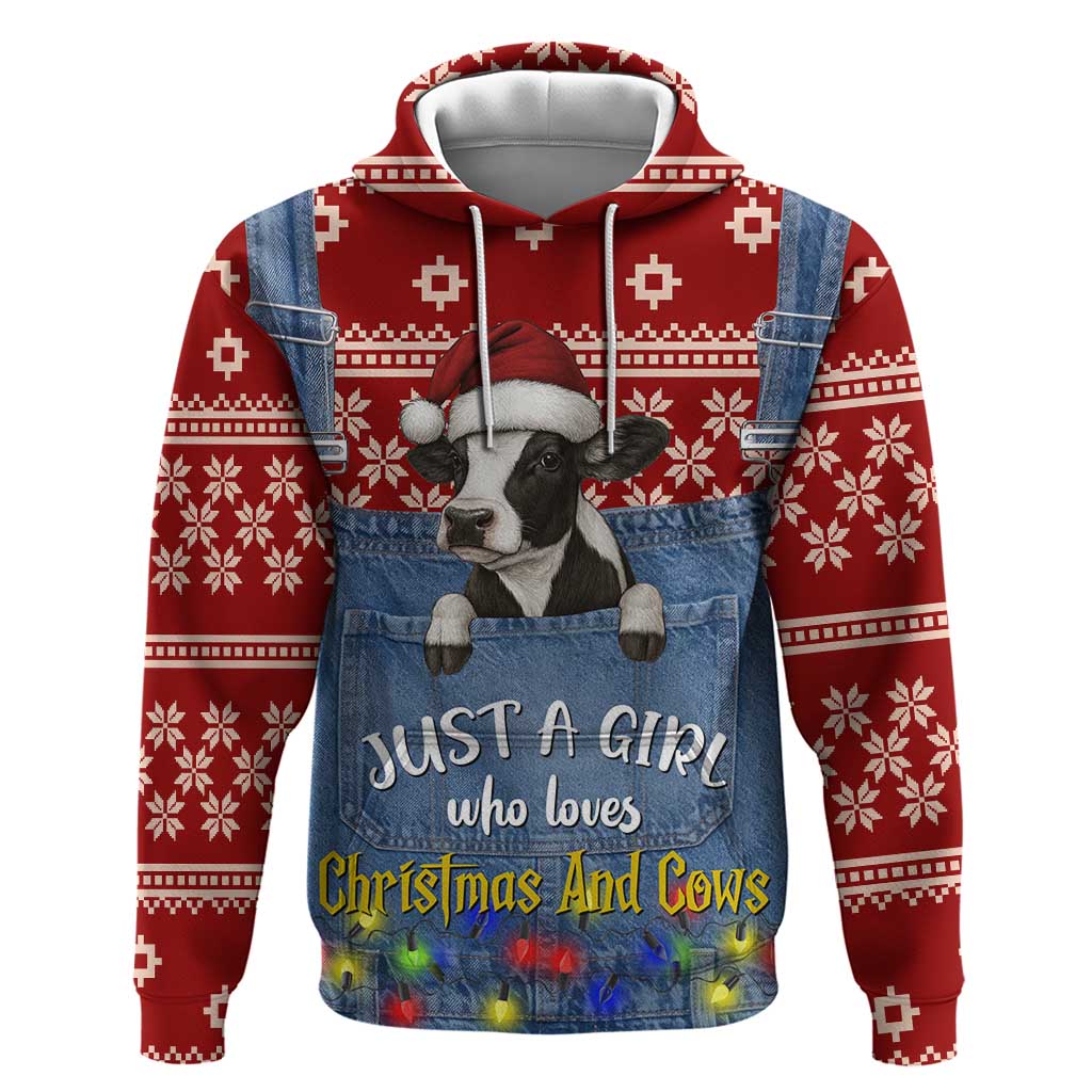 Just A Girl Who Loves Christmas And Cows Christmas Hoodie Funny Xmas Holiday Patterns - Wonder Print Shop