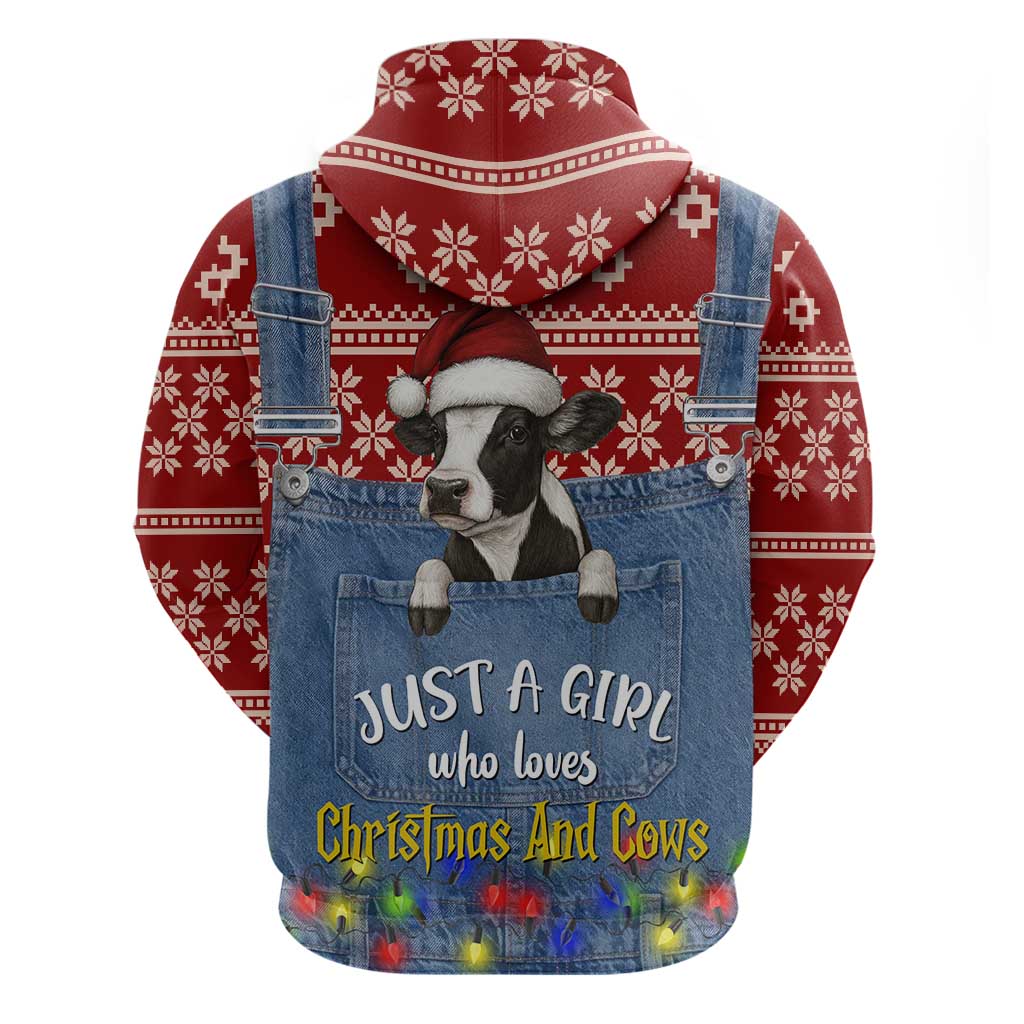 Just A Girl Who Loves Christmas And Cows Christmas Hoodie Funny Xmas Holiday Patterns - Wonder Print Shop