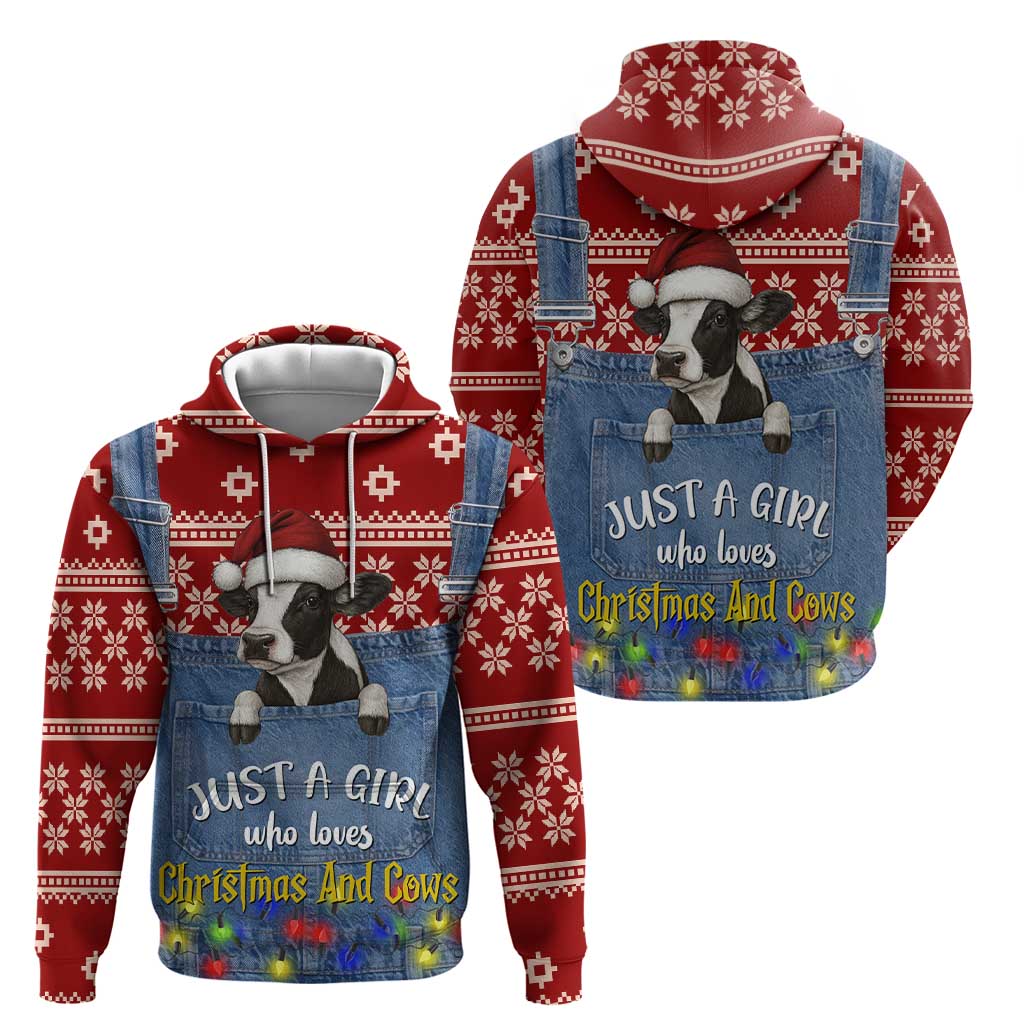 Just A Girl Who Loves Christmas And Cows Christmas Hoodie Funny Xmas Holiday Patterns - Wonder Print Shop