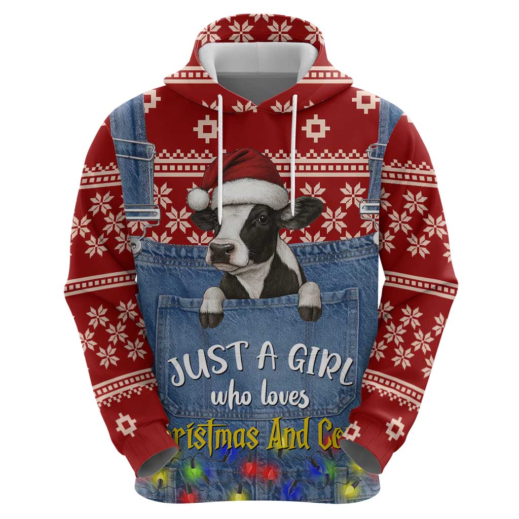 Just A Girl Who Loves Christmas And Cows Christmas Hoodie Funny Xmas Holiday Patterns - Wonder Print Shop