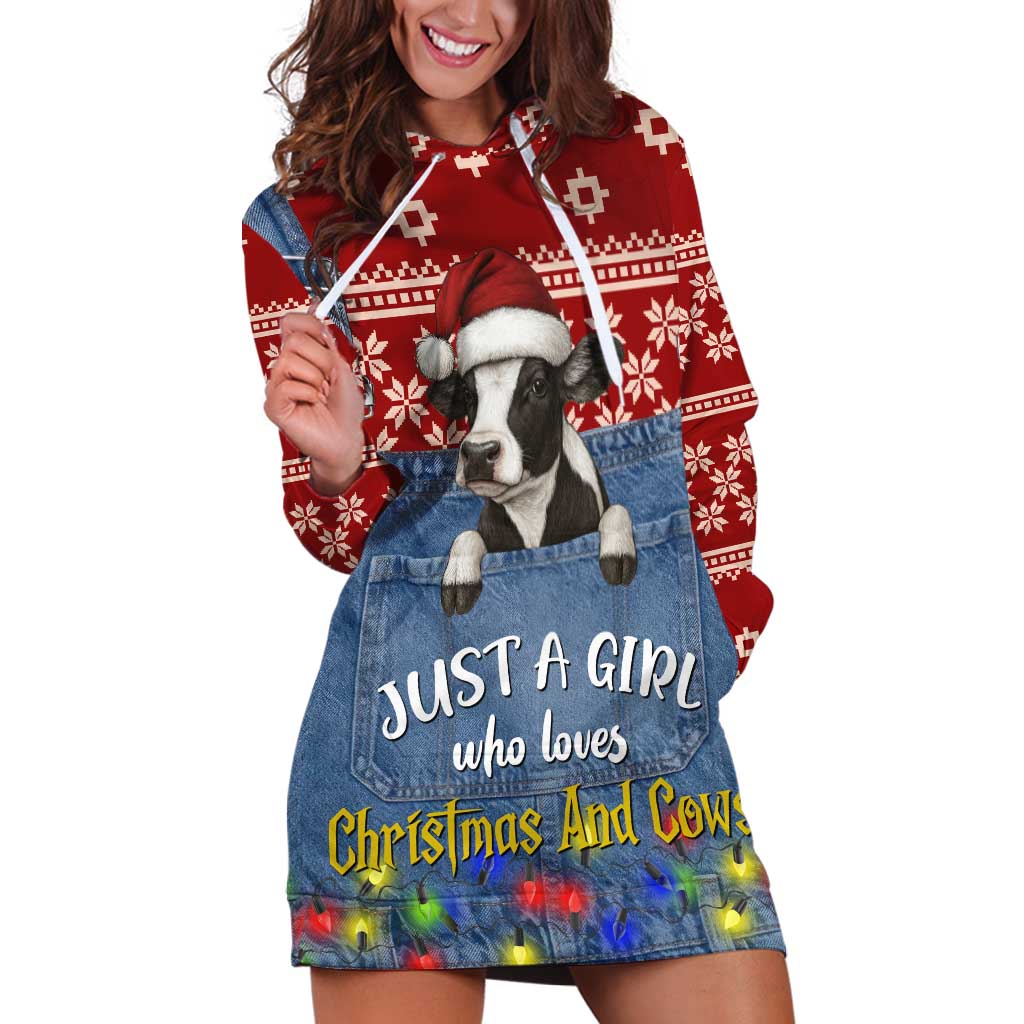 Just A Girl Who Loves Christmas And Cows Christmas Hoodie Dress Funny Xmas Holiday Patterns - Wonder Print Shop