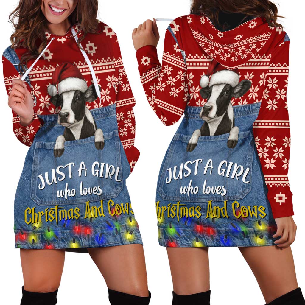 Just A Girl Who Loves Christmas And Cows Christmas Hoodie Dress Funny Xmas Holiday Patterns - Wonder Print Shop
