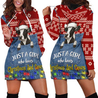 Just A Girl Who Loves Christmas And Cows Christmas Hoodie Dress Funny Xmas Holiday Patterns - Wonder Print Shop