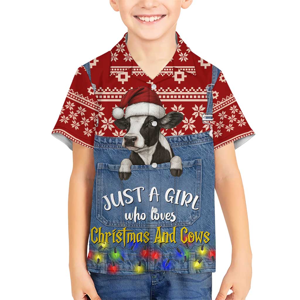 Just A Girl Who Loves Christmas And Cows Christmas Kid Hawaiian Shirt Funny Xmas Holiday Patterns - Wonder Print Shop