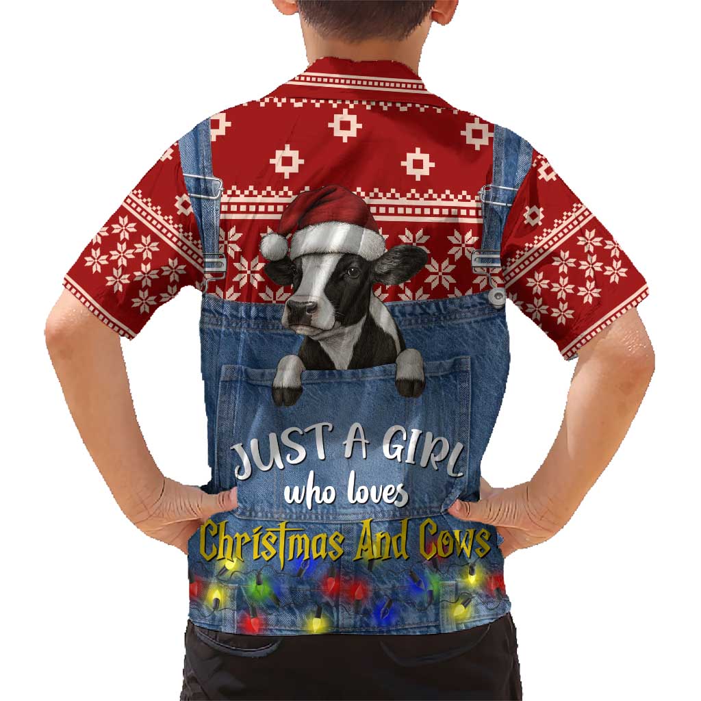 Just A Girl Who Loves Christmas And Cows Christmas Kid Hawaiian Shirt Funny Xmas Holiday Patterns - Wonder Print Shop