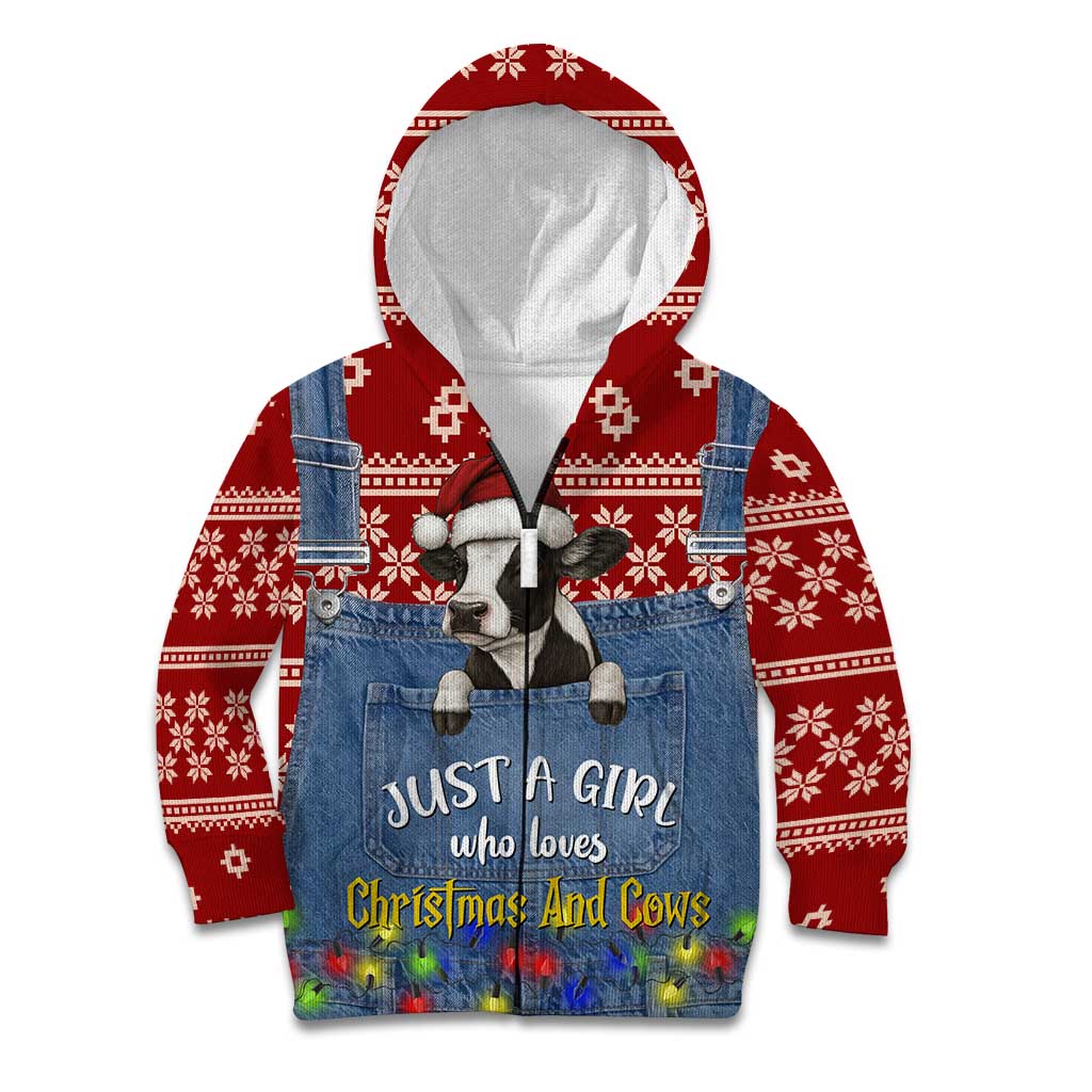 Just A Girl Who Loves Christmas And Cows Christmas Kid Hoodie Funny Xmas Holiday Patterns - Wonder Print Shop