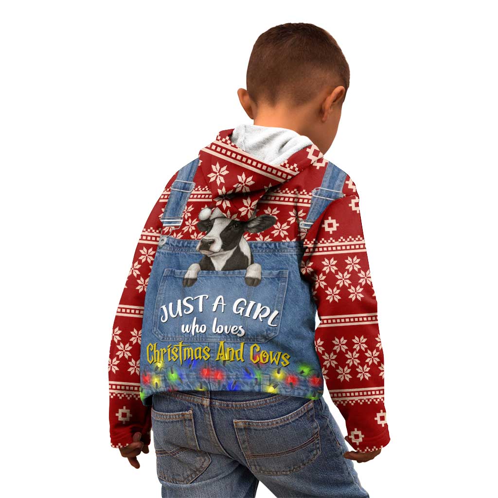 Just A Girl Who Loves Christmas And Cows Christmas Kid Hoodie Funny Xmas Holiday Patterns - Wonder Print Shop