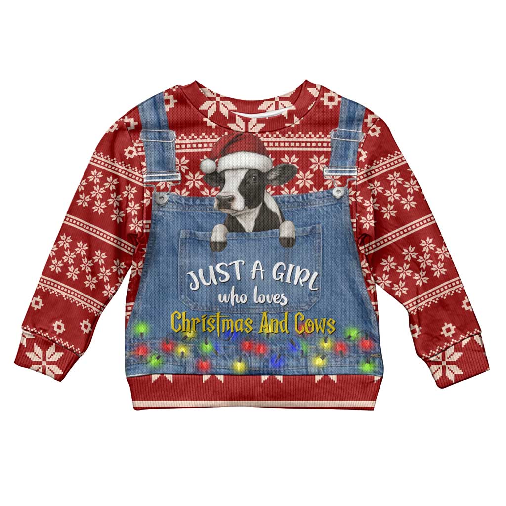 Just A Girl Who Loves Christmas And Cows Christmas Kid Ugly Christmas Sweater Funny Xmas Holiday Patterns - Wonder Print Shop