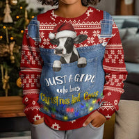 Just A Girl Who Loves Christmas And Cows Christmas Kid Ugly Christmas Sweater Funny Xmas Holiday Patterns - Wonder Print Shop