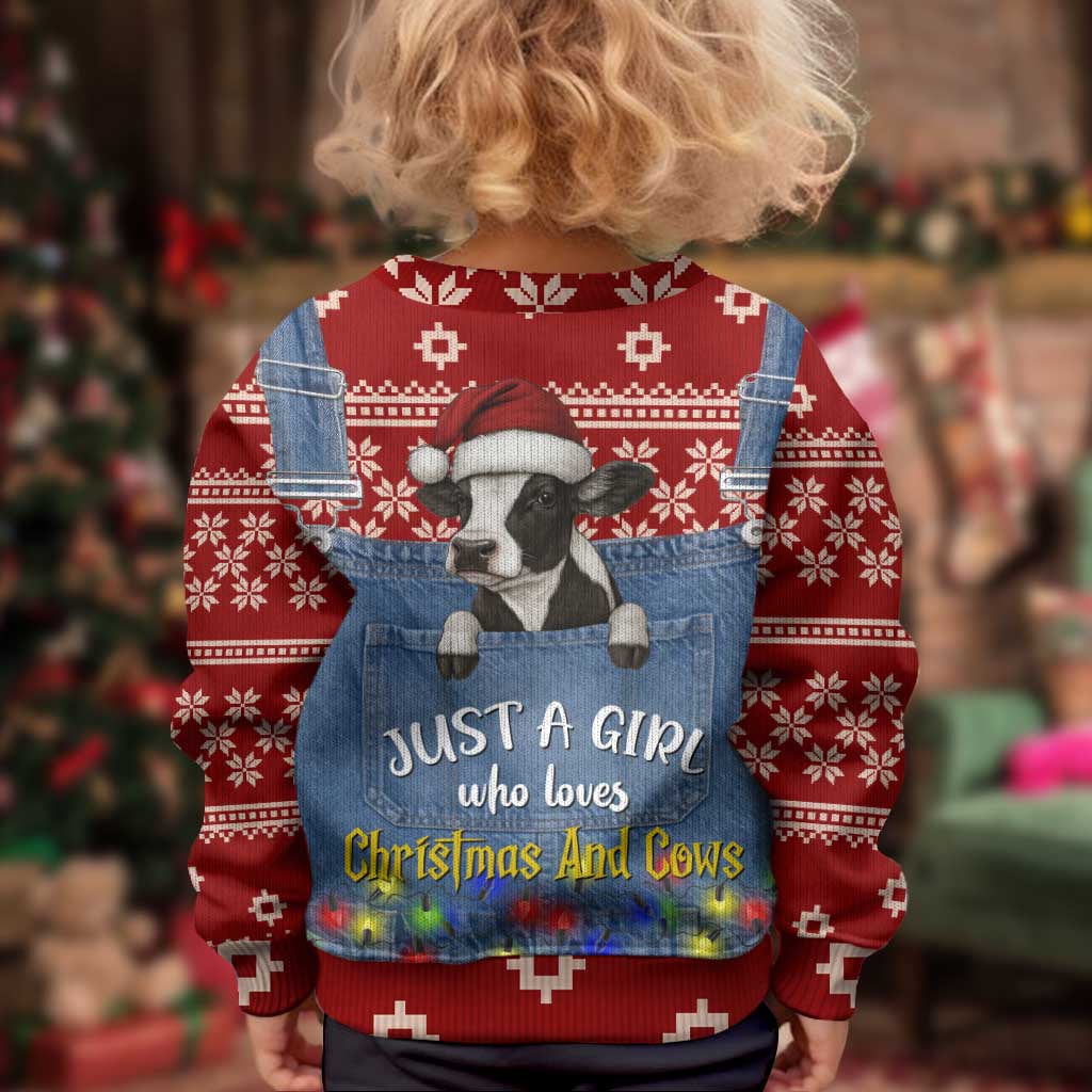 Just A Girl Who Loves Christmas And Cows Christmas Kid Ugly Christmas Sweater Funny Xmas Holiday Patterns - Wonder Print Shop