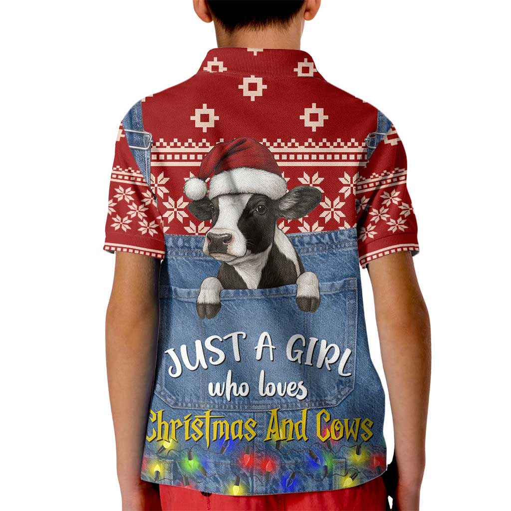 Just A Girl Who Loves Christmas And Cows Christmas Kid Polo Shirt Funny Xmas Holiday Patterns - Wonder Print Shop
