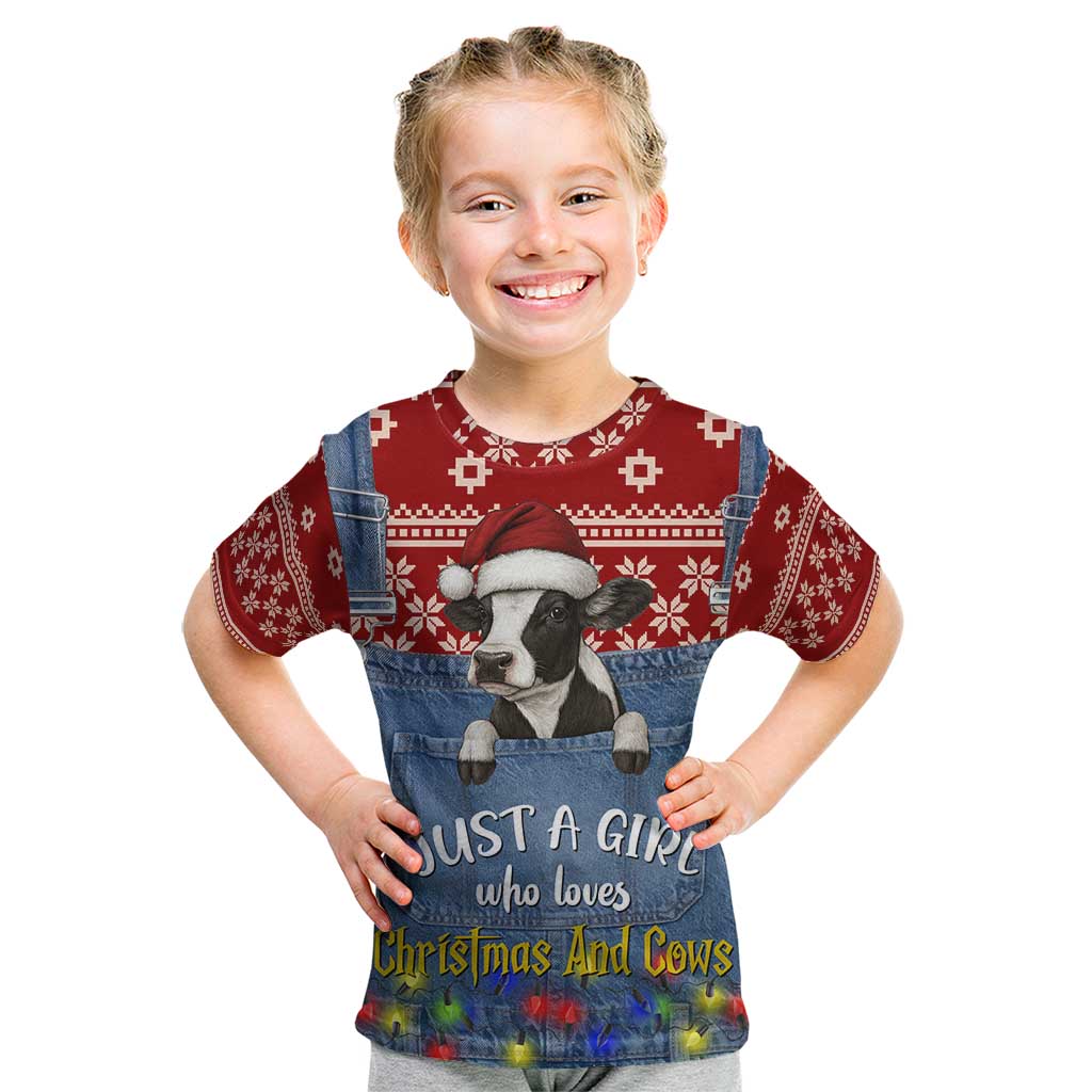 Just A Girl Who Loves Christmas And Cows Christmas Kid T Shirt Funny Xmas Holiday Patterns - Wonder Print Shop