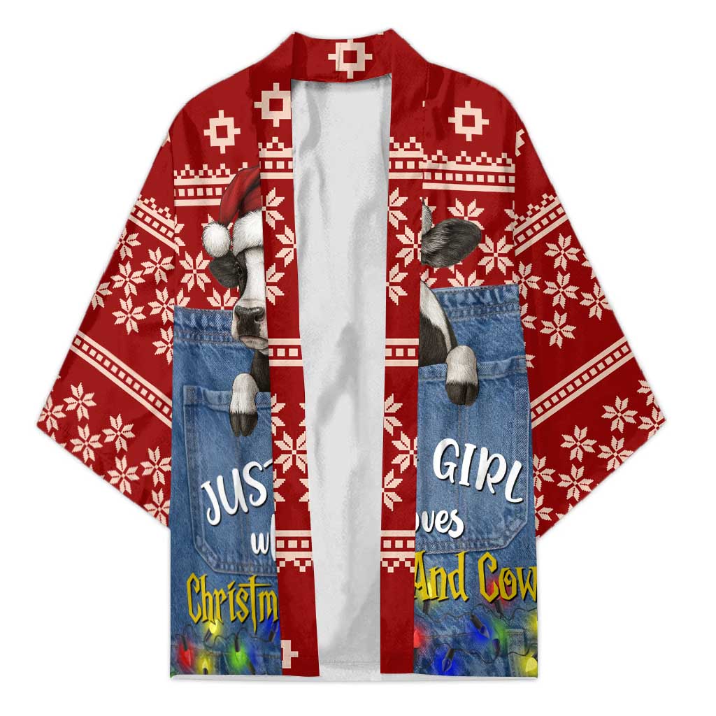 Just A Girl Who Loves Christmas And Cows Christmas Kimono Funny Xmas Holiday Patterns - Wonder Print Shop
