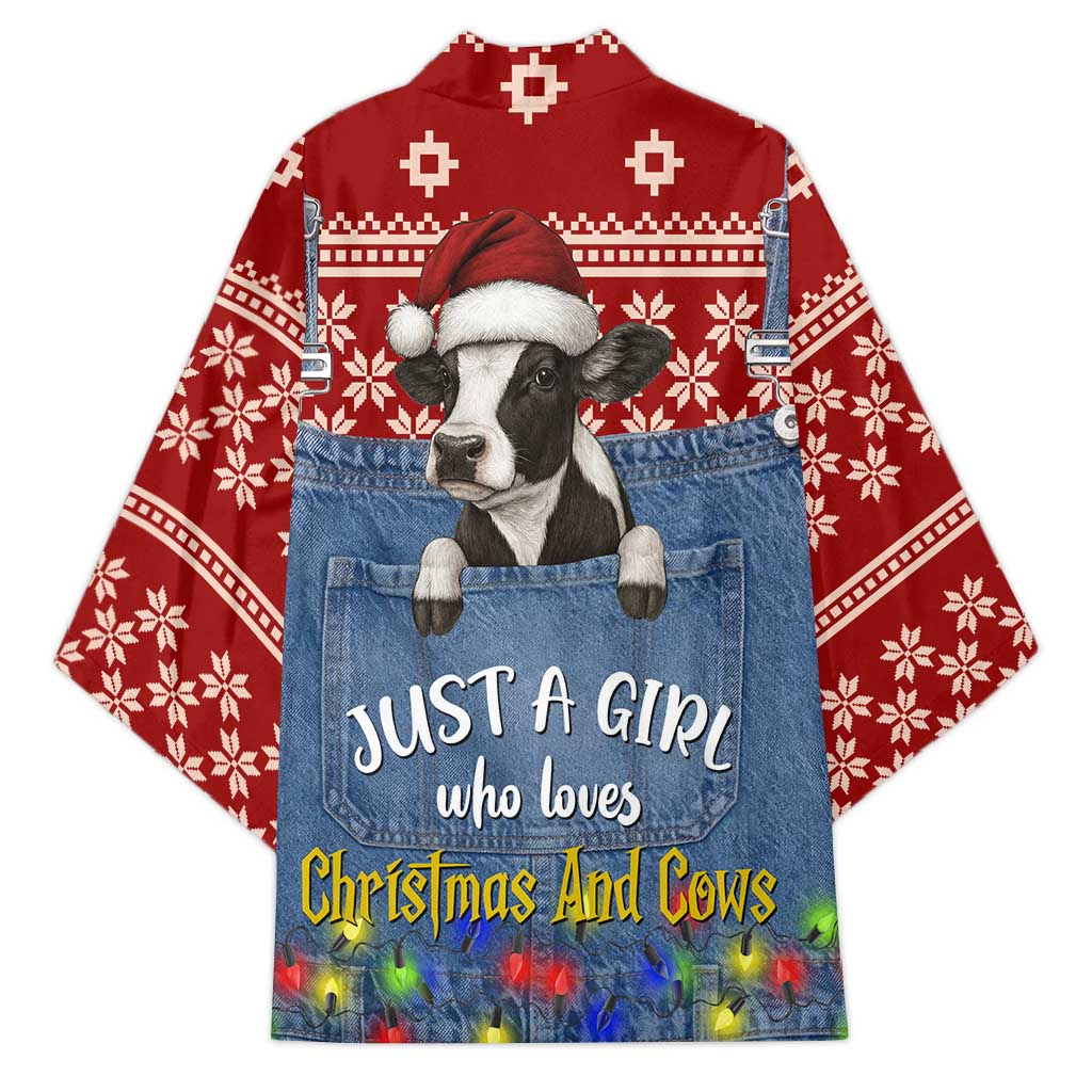 Just A Girl Who Loves Christmas And Cows Christmas Kimono Funny Xmas Holiday Patterns - Wonder Print Shop