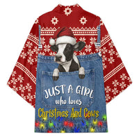 Just A Girl Who Loves Christmas And Cows Christmas Kimono Funny Xmas Holiday Patterns - Wonder Print Shop