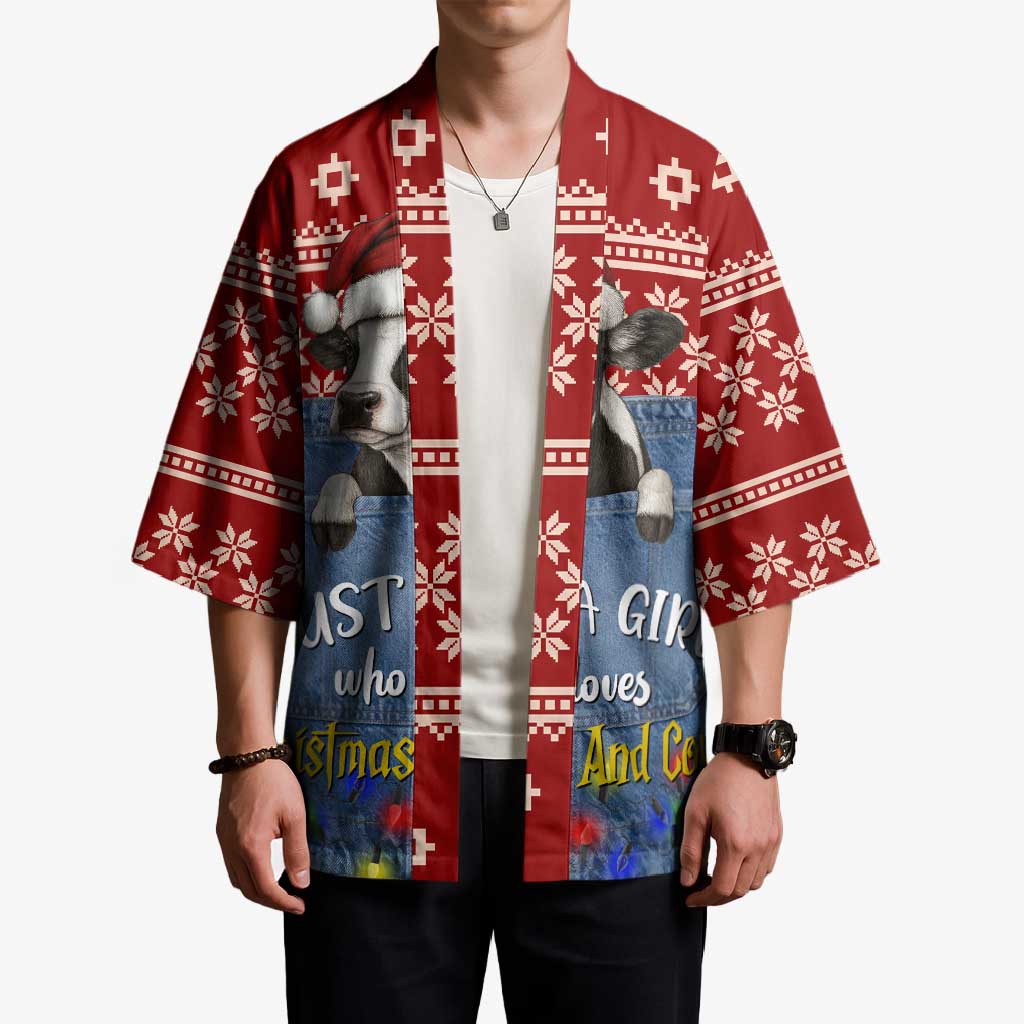 Just A Girl Who Loves Christmas And Cows Christmas Kimono Funny Xmas Holiday Patterns - Wonder Print Shop