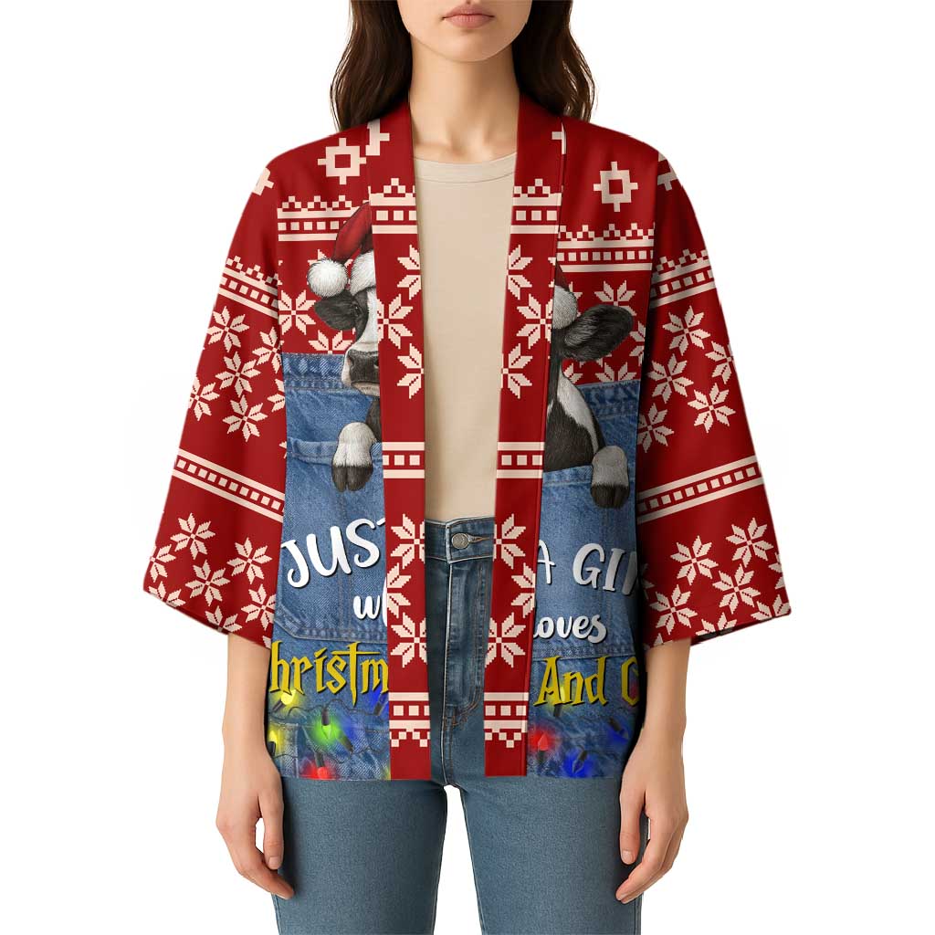 Just A Girl Who Loves Christmas And Cows Christmas Kimono Funny Xmas Holiday Patterns - Wonder Print Shop