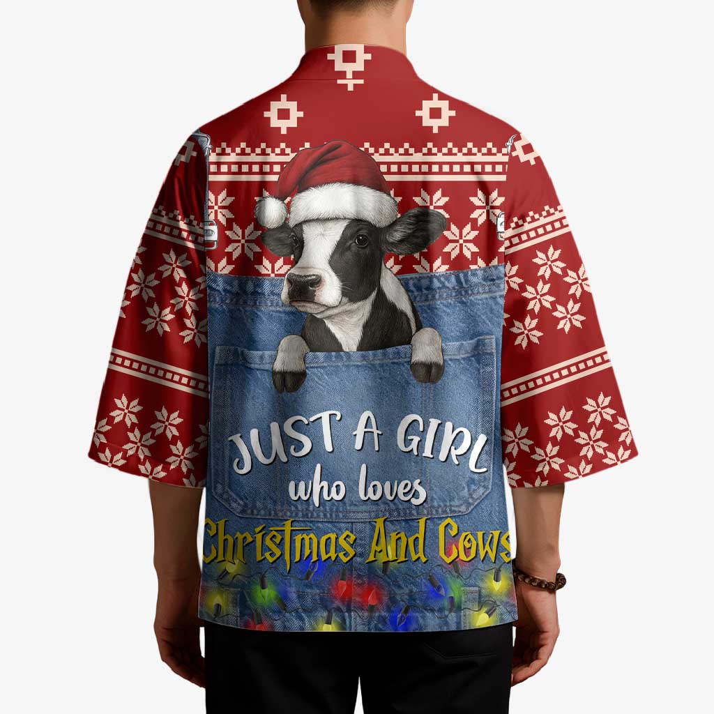 Just A Girl Who Loves Christmas And Cows Christmas Kimono Funny Xmas Holiday Patterns - Wonder Print Shop