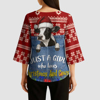 Just A Girl Who Loves Christmas And Cows Christmas Kimono Sleeve Blouse Funny Xmas Holiday Patterns - Wonder Print Shop
