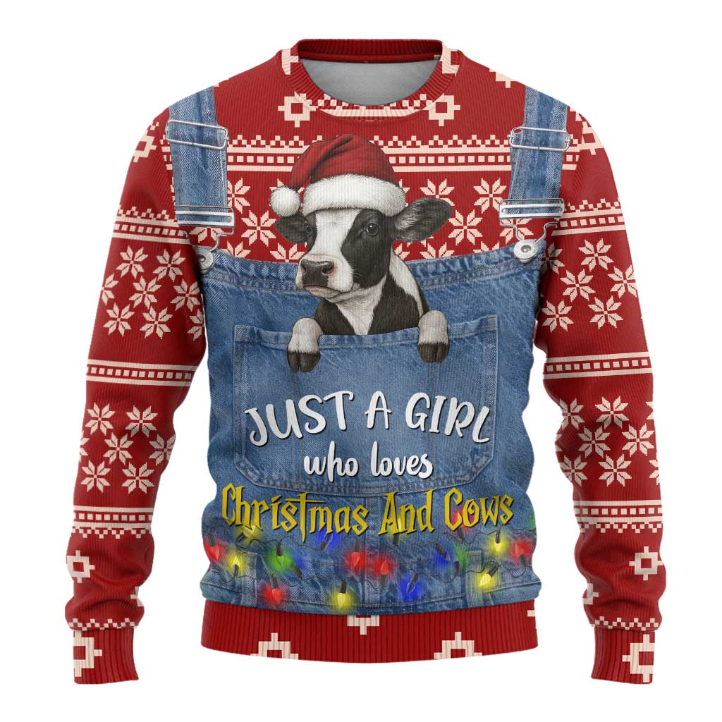 Just A Girl Who Loves Christmas And Cows Christmas Ugly Christmas Sweater Funny Xmas Holiday Patterns - Wonder Print Shop