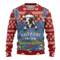 Just A Girl Who Loves Christmas And Cows Christmas Ugly Christmas Sweater Funny Xmas Holiday Patterns - Wonder Print Shop