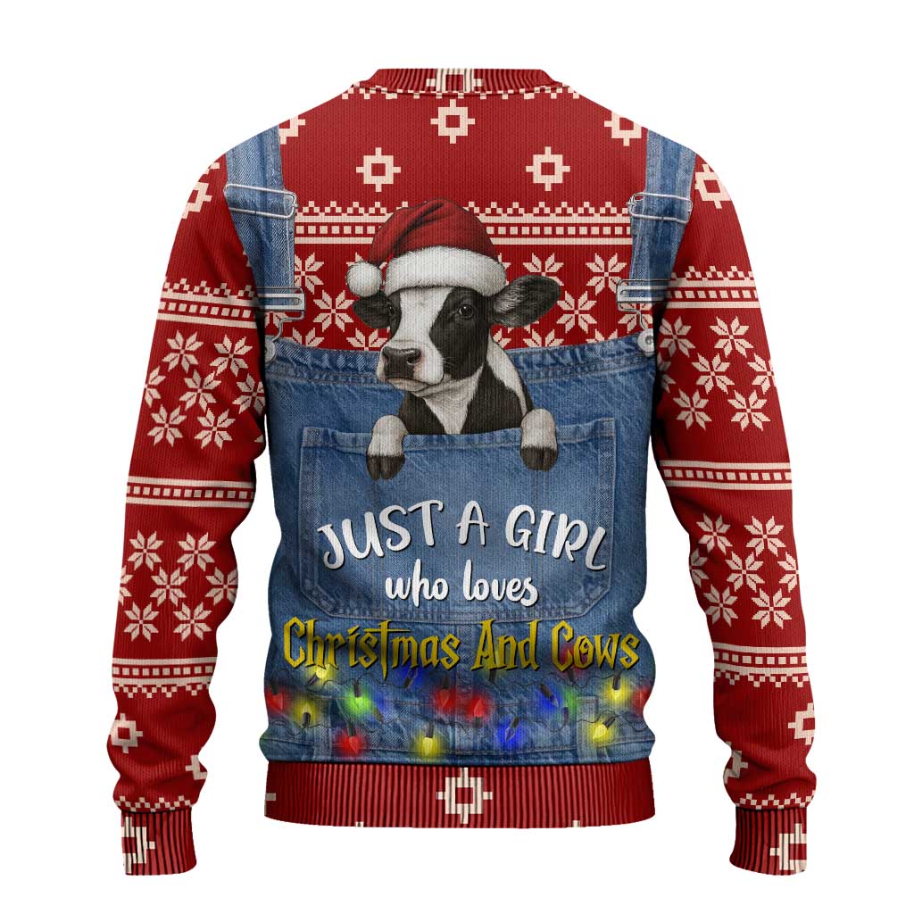 Just A Girl Who Loves Christmas And Cows Christmas Ugly Christmas Sweater Funny Xmas Holiday Patterns - Wonder Print Shop