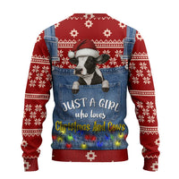 Just A Girl Who Loves Christmas And Cows Christmas Ugly Christmas Sweater Funny Xmas Holiday Patterns - Wonder Print Shop