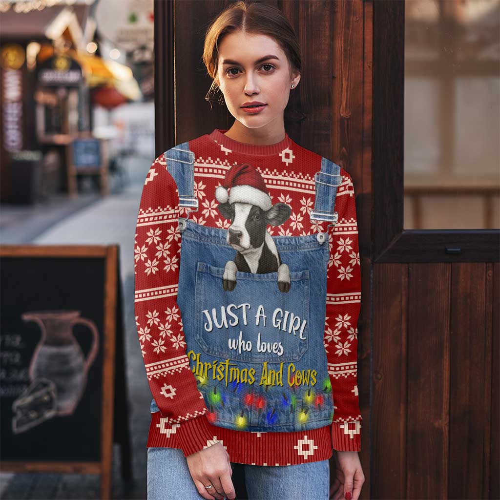 Just A Girl Who Loves Christmas And Cows Christmas Ugly Christmas Sweater Funny Xmas Holiday Patterns - Wonder Print Shop