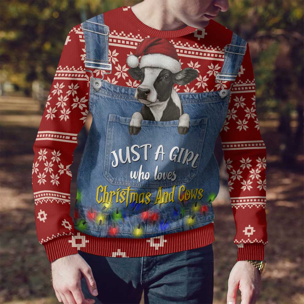 Just A Girl Who Loves Christmas And Cows Christmas Ugly Christmas Sweater Funny Xmas Holiday Patterns - Wonder Print Shop