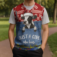 Just A Girl Who Loves Christmas And Cows Christmas Knitted V-Neck Vest Funny Xmas Holiday Patterns - Wonder Print Shop