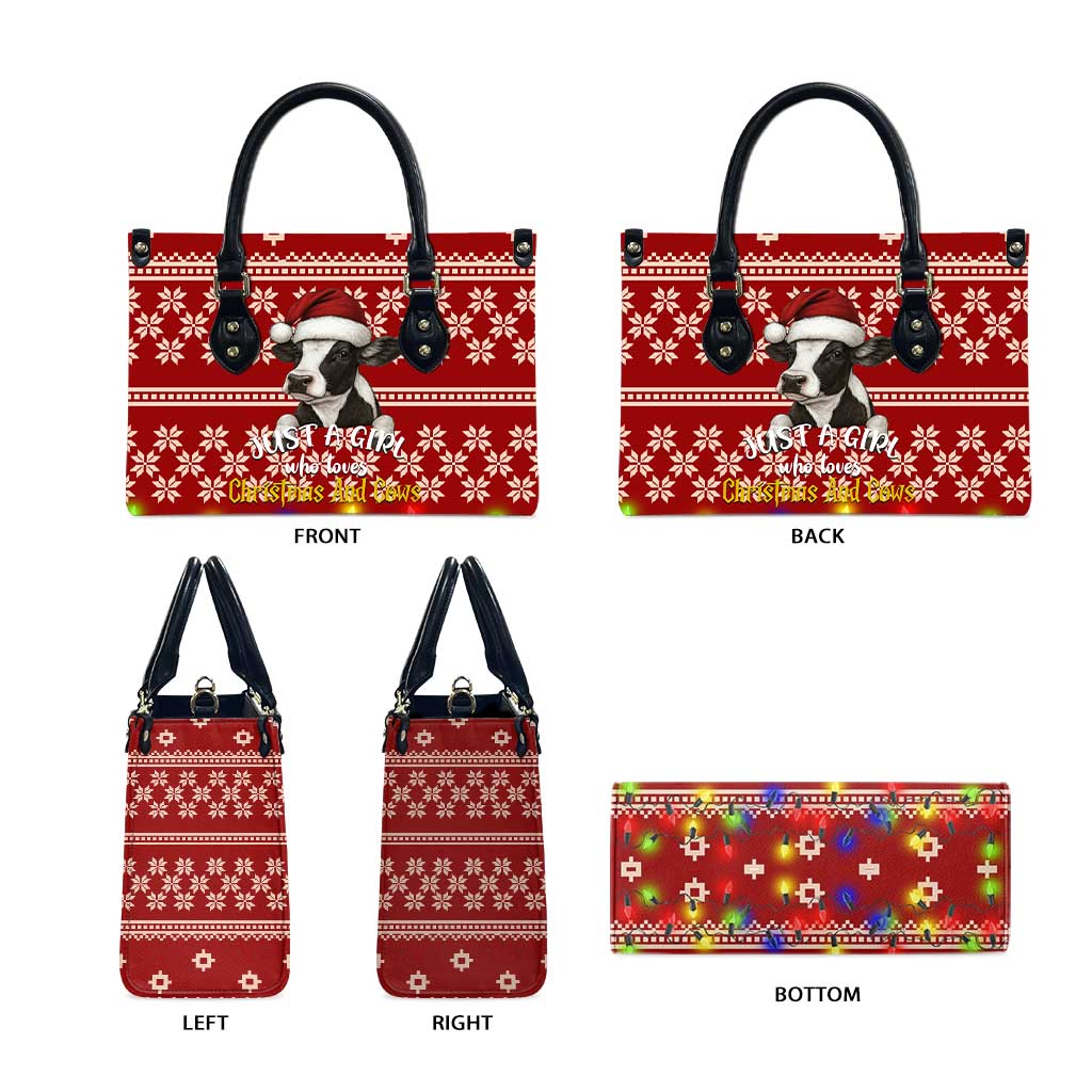 Just A Girl Who Loves Christmas And Cows Christmas Leather Bag Funny Xmas Holiday Patterns - Wonder Print Shop
