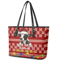 Just A Girl Who Loves Christmas And Cows Christmas Leather Tote Bag Funny Xmas Holiday Patterns - Wonder Print Shop