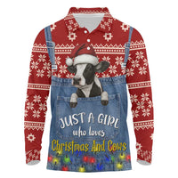 Just A Girl Who Loves Christmas And Cows Christmas Long Sleeve Polo Shirt Funny Xmas Holiday Patterns - Wonder Print Shop