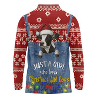 Just A Girl Who Loves Christmas And Cows Christmas Long Sleeve Polo Shirt Funny Xmas Holiday Patterns - Wonder Print Shop