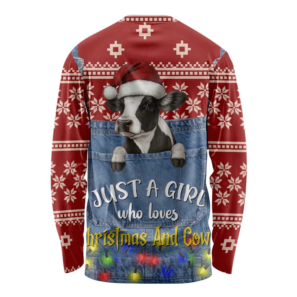 Just A Girl Who Loves Christmas And Cows Christmas Long Sleeve Shirt Funny Xmas Holiday Patterns - Wonder Print Shop