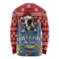 Just A Girl Who Loves Christmas And Cows Christmas Long Sleeve Shirt Funny Xmas Holiday Patterns - Wonder Print Shop
